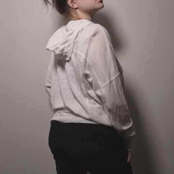 Eileen Fisher 100% Linen Eggshell White Pullover Hooded Costal Chic Sweatshirt M - Picture 5 of 11